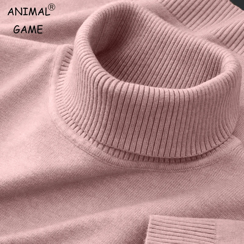 Autumn Mens Turtleneck Knitted Sweaters Solid Color Breathable Pullovers Winter Warm Outdoor Streetwear Basic Business Tops-animated-img