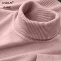 Autumn Mens Turtleneck Knitted Sweaters Solid Color Breathable Pullovers Winter Warm Outdoor Streetwear Basic Business Tops preview-1