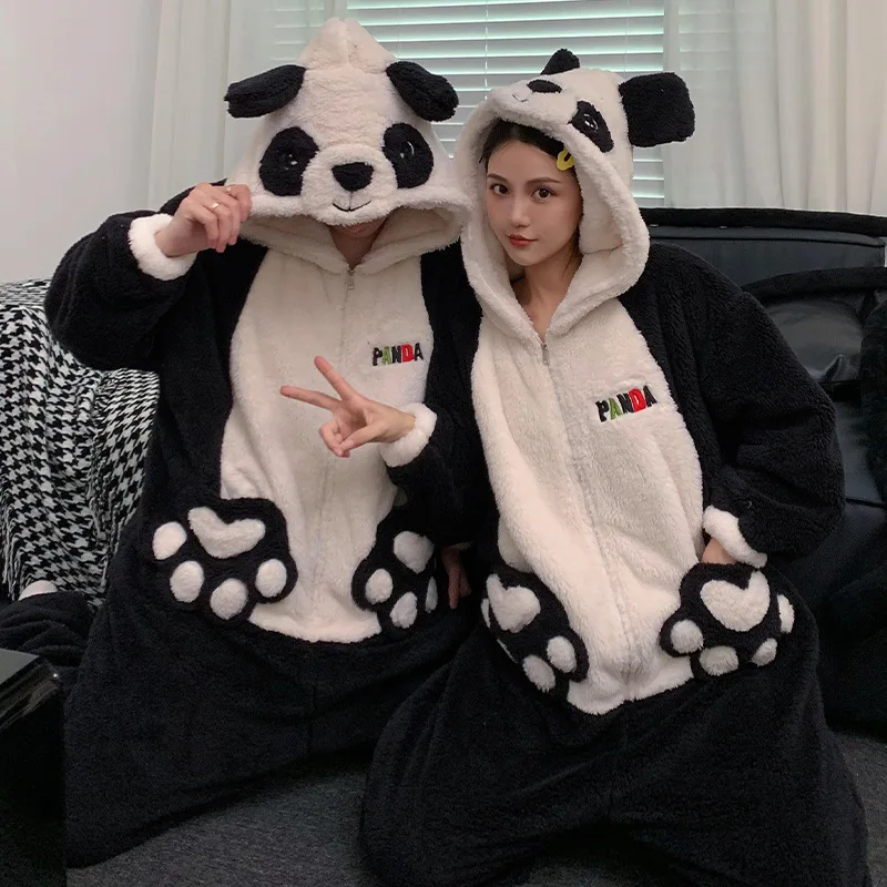 Unisex Adult Animal Pajamas Warm Sleepwear Soft Plush Panda Onesies Jumpsuit One Piece Christmas Cosplay Homewear Anime Costume-animated-img