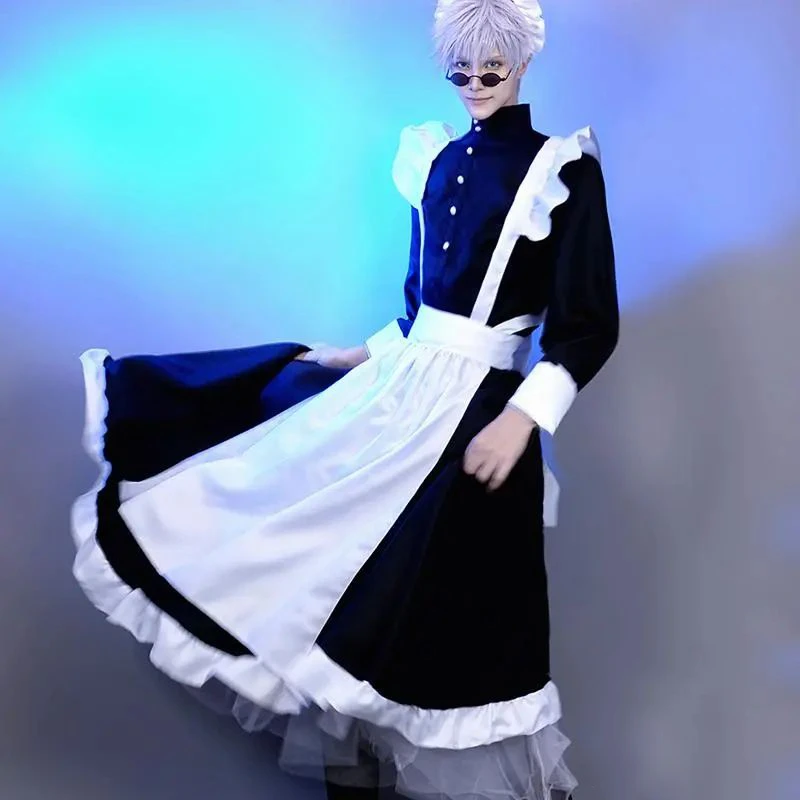 Women Maid Outfit Long Dress Apron Dress Lolita Dresses Men Clothes Unisex Cafe Costume Cosplay Anime Costumes Jujutsu Kaisen-animated-img