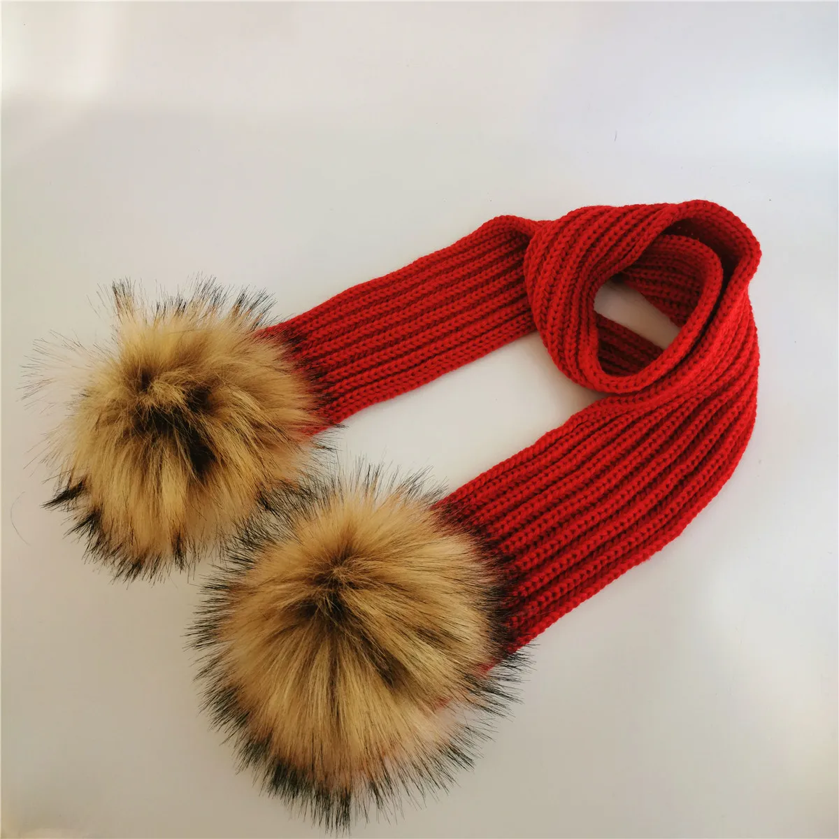 kids winter toddler baby kids faux fur hat cap beanie with 2 two double pom  poms scarf ears funny hat for boys and girls