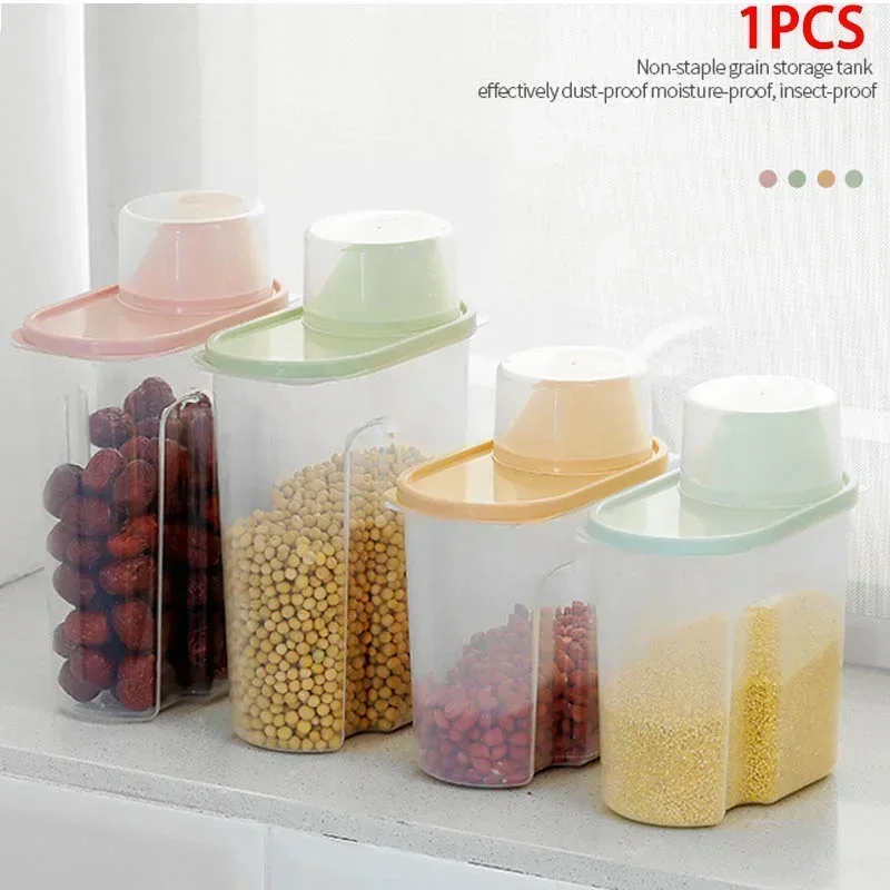 1.5kg/2kg Dog Cat Food Pail Plastic Storage Tank with Measuring Cup  Container Moisture-proof Sealed Jar Pet Supplies Accessories