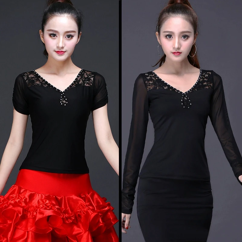 Black Lace Line Dance Latin Modern Dance Top Top for Dancing Women's Suit Dancewear Tops Stage Wear Novelty Special Use-animated-img