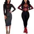 Black WineRed Mesh Patchwork Transparent T-shirts Sexy Lady Turtleneck Long Sleeve Elastic Stretch Thin Mesh Tee Tops CKFZ-021 preview-2