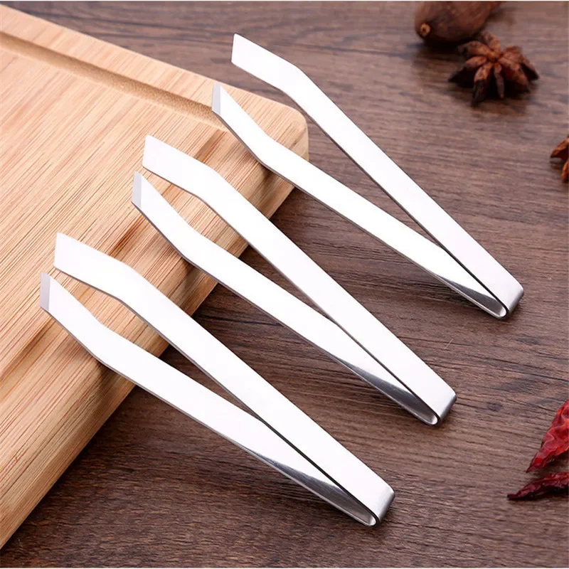 Fish Bone Tweezers Stainless Steel Flat Oblique mouth Pork Hair Clamp Seafood Tools Chicken Duck goose Hair Pincer tongs clip-animated-img