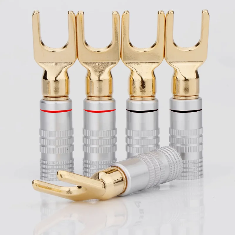 Gold plated Y U Shape Banana Plug Audio Speaker Plugs Screw Fork Spade Cable Wire Connector-animated-img