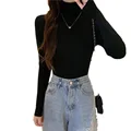 Autumn/winter New Polo/turtle Neck Slim Fit Women's Green Sweater Base Layer Top Stylish Inner Long Sleeve Knitted Top preview-5