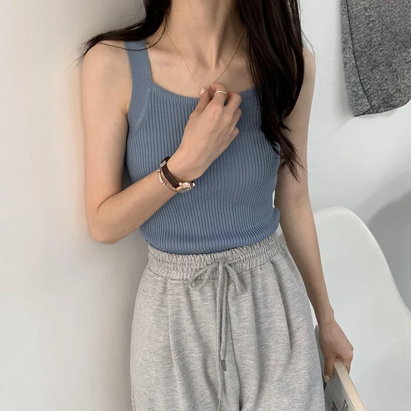 Women's Camis Clothing Summer Slim Ice Silk Slim Tank Top Casual Outwear Solid Color Underlay Knitted Sleeveless Tees Tank Tops