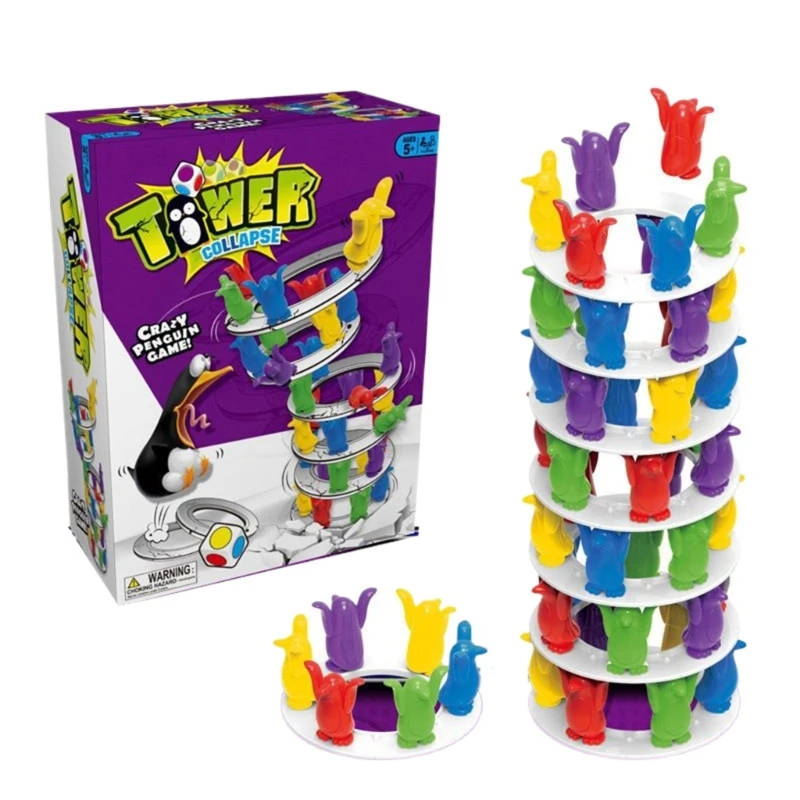 Funny Penguins Tower Tumbles Play Entertaining Board Game for Parties-animated-img