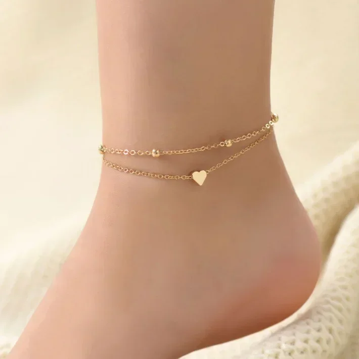 Delysia King Women Summer Round Bead Chain Love Anklet Simplicity Temperament Double-deck Holidays  Ankle Bracelet-animated-img