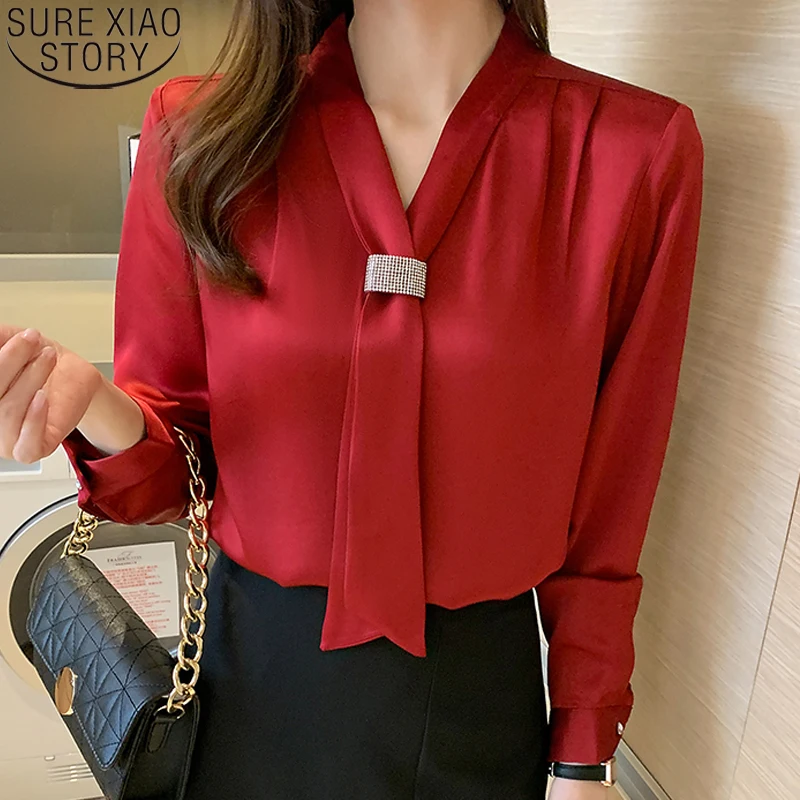 Korean Women Shirts Satin Blouses 