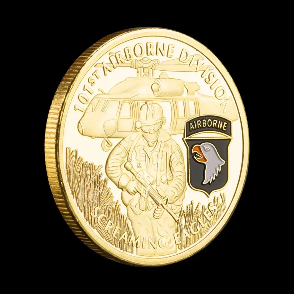 101st US Army Airborne Division Souvenir Coin Golden Plated Commemorative Coin Military Fans Collectible Gift-animated-img