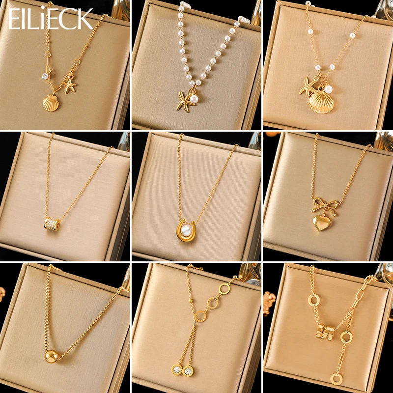 EILIECK 316L Stainless Steel Gold Color Minimalist Charm Pendant Necklace For Women Fashion Neck Chain Jewelry Holiday Gifts-animated-img