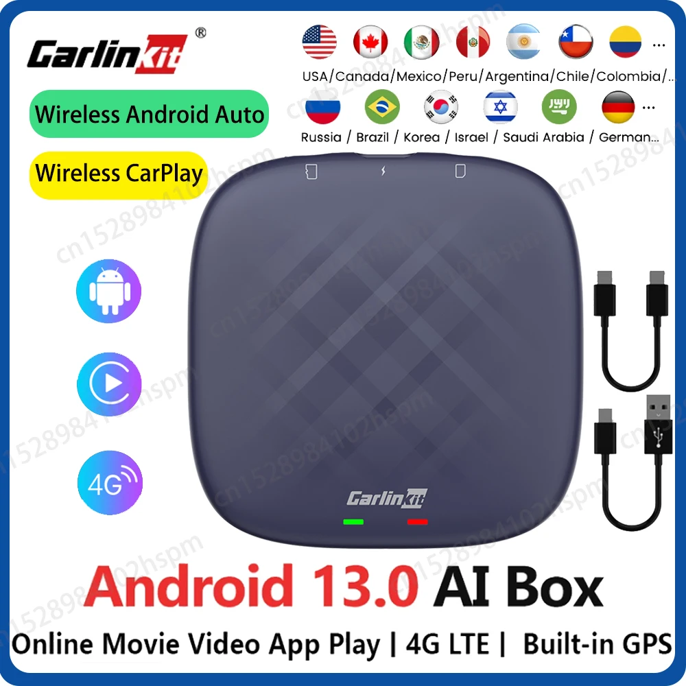 Carlinkit Ai Box Android 13 Led Wireless Android Auto & Apple CarPlay Smart  Tv Box QCM6225