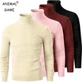 Winter Men's Turtleneck Knitted Sweater Casual Slim Fit Tops Warm Fitness Pullovers Black Oversized Sweater with Twist Patterned preview-1