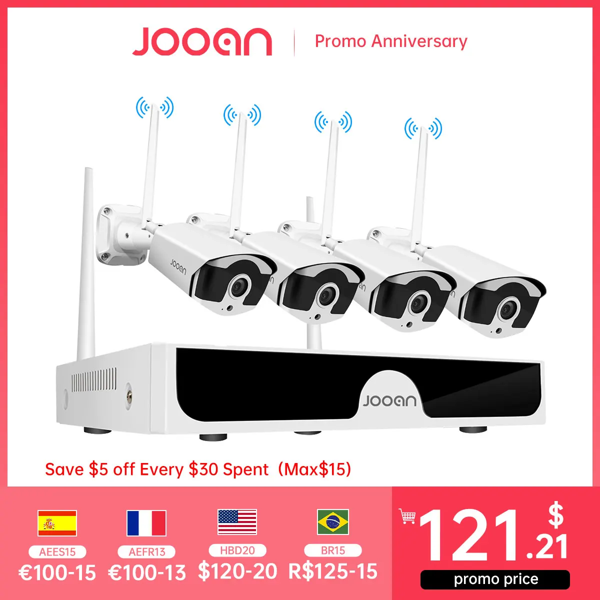 Jooan 10CH NVR 3MP 5MP Wireless CCTV System Waterproof Outdoor P2P WiFi IP Security Camera System Video Surveillance Kit NVR Set-animated-img