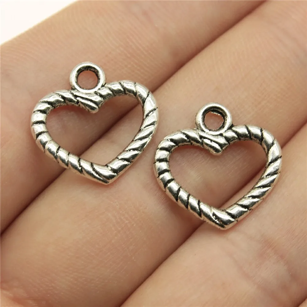 קנו ערכות תכשיטים  20pcs Hearts Charms Antique Silver Color Small Heart  Charms Jewelry DIY Heart Charms For Bracelet Making