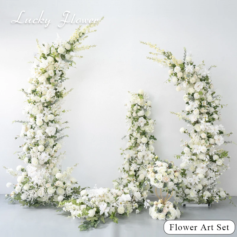 Floral Horn Arch Artificial Flowers For Wedding Decoration Flower Backdrop Runner Flower Row Table Decor Flower Ball Centerpiece-animated-img