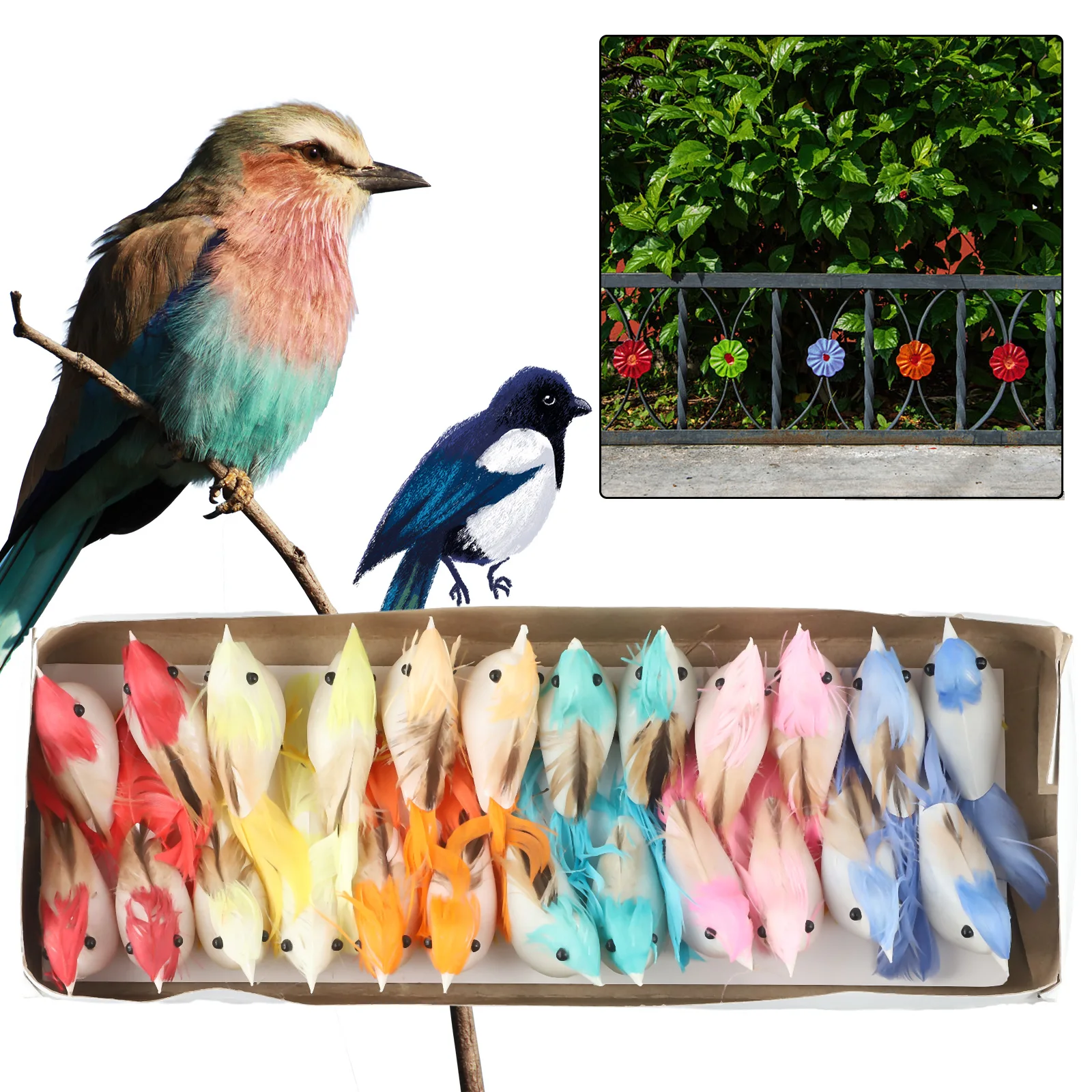 24 Pcs Set Artificial Birds Fake Foam Animal Simulation Feather Birds Models DIY Wedding Home Garden Ornament Decoration Bird-animated-img