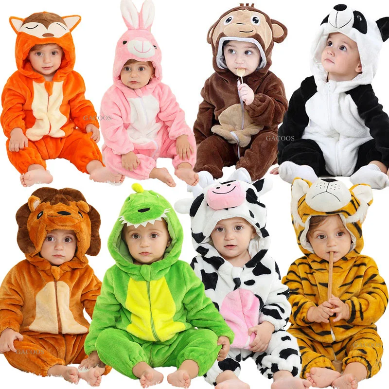 Toddler Cosplay Clothes Newborn Baby Romper Kigurumi Boy Girls Pajamas Animal Cartoon Romper Hooded Pyjamas Lion Monkey Costumes-animated-img