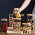 Squared Transparent Glass Food Storage Jar With Lid  Tea Coffee Beans Container Snack Nuts Sealed Box Kitchen Organizer