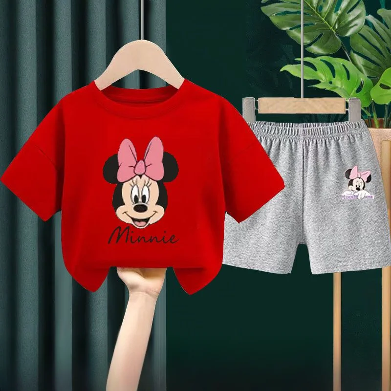 Disney Children's Clothing Sets Baby Girls Short Sleeve T Shirt and Shorts 2pcs Summer Kids Outfits Cute Mickey Toddler Clothes-animated-img