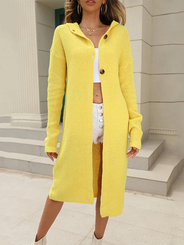 Yellow Cardigan Sweater Women Loose 