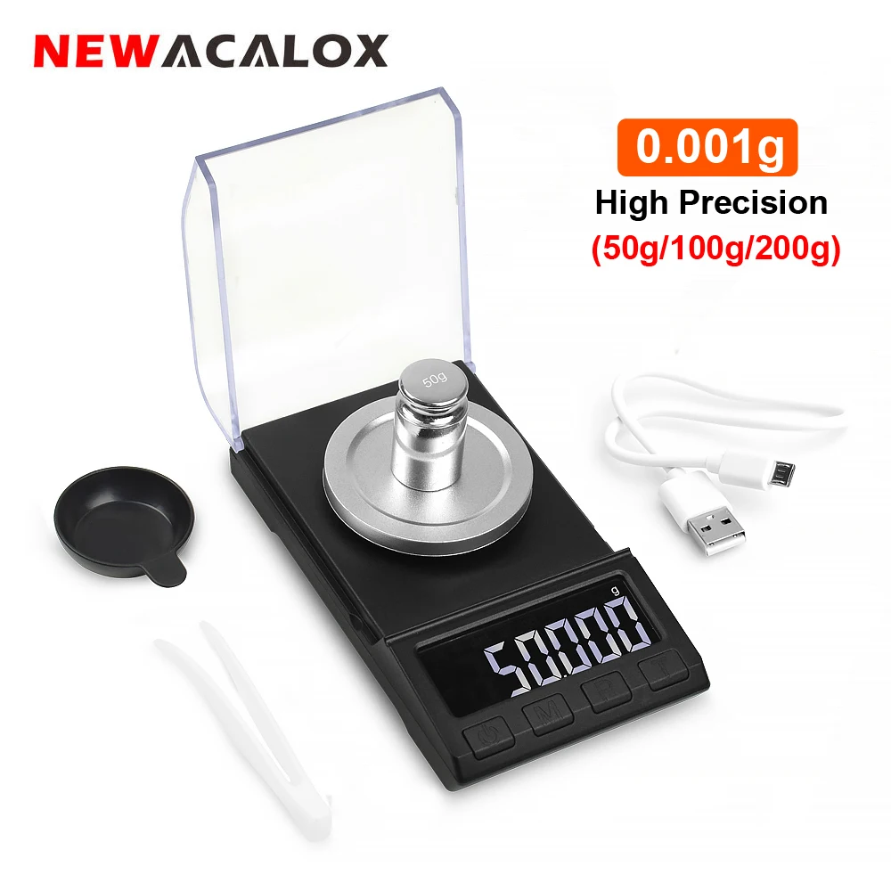 NEWACALOX50g/200g*0.001gMiniPocketDigitalScaleforGoldSterlingSilverJewelryBalanceUSBHighAccuracyElectronicScales