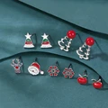 Exquisite Inlaid Zircon Christmas Small Stud Earrings For Women Red Elk Snowflake Xmas Tree Snowman Asymmetrical Earring Jewelry preview-2