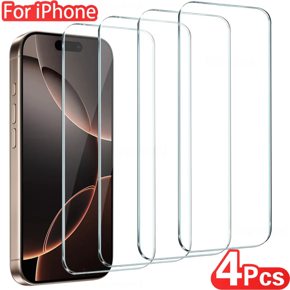 4Pcs Full Cover Tempered Glass For iPhone 16 15 14 13 12 11 Pro Max Mini Screen Protector For iPhone 7 8 Plus X XS Max XR Glass-animated-img