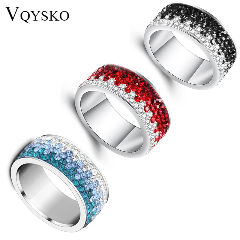 6/7/8/9# different Color Line Crystal Fashion Jewelry Ring Wholesale Fashion Stainless Steel Ring for women-animated-img