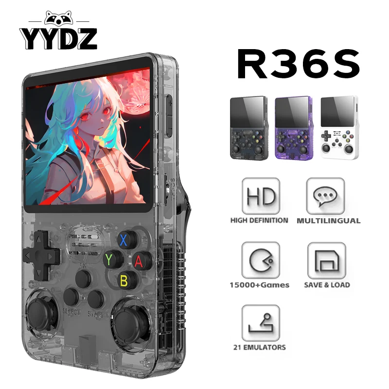R36S Retro Handheld Video Game Console Linux System 3.5-inch IPS Screen Portable Handheld Video Player 64GB 15000 Games-animated-img