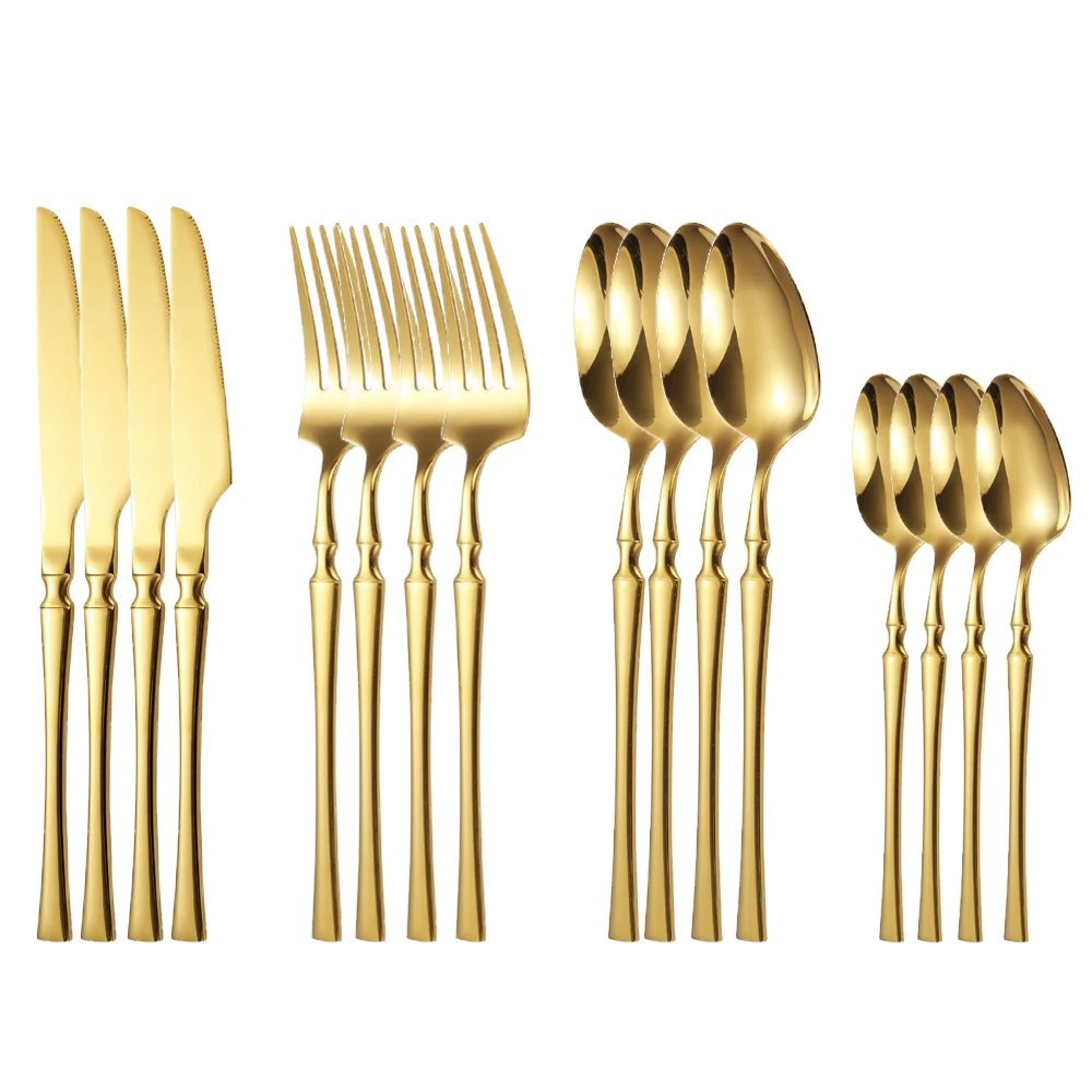 Купить Кухня, столовая и бар 16pcs Gold Cutlery Set Forks Knives Spoons Dinnerware Dishwasher