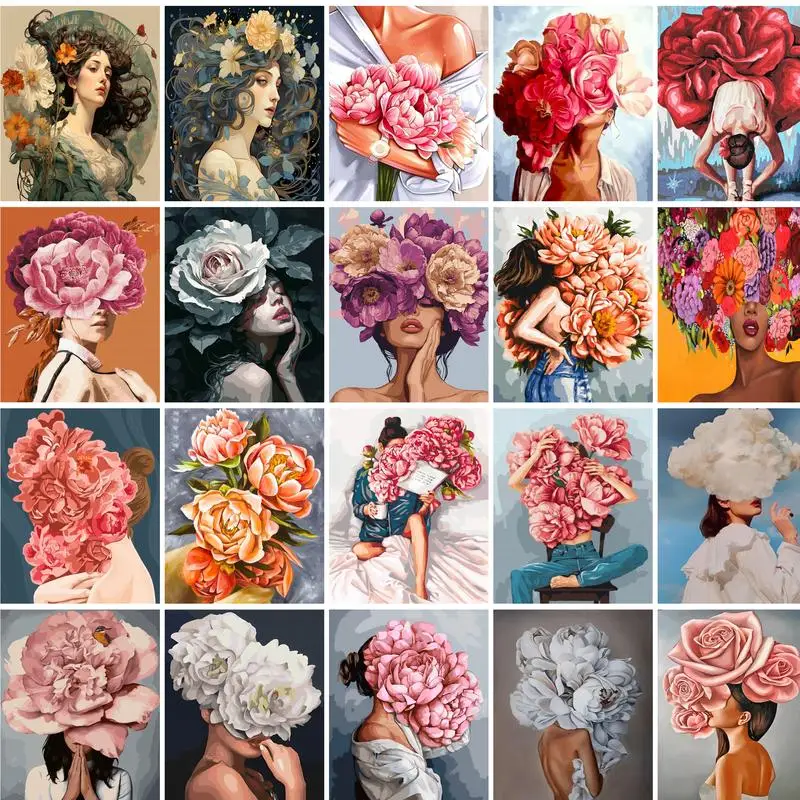 GATYZTORY 60X75cm Oil Painting By Numbers Flower and women On Canvas DIY Paint by numbers Frameless Digital Painting Home Decor-animated-img