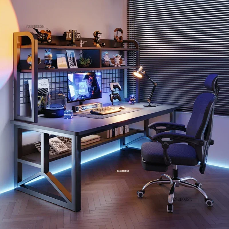 Nordic Wooden Computer Desks Home Office Furniture Student Writing Table Integrated Desk Bookshelf Simple Desktop Gaming Desks O-animated-img