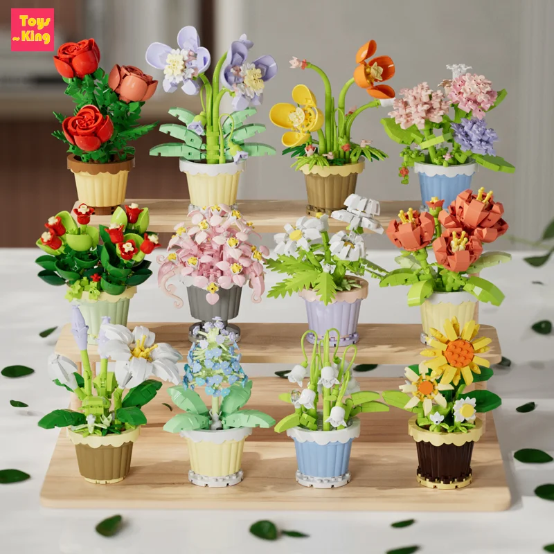 1PC Mini Succulent Flower Pot Building Blocks Simulation Flower Assembling Brick Model Kids Toys Home Decoration Collection Gift-animated-img