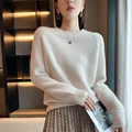 2022 woman winter 100% Cashmere sweaters knitted Pullovers jumper Warm Female O-neck blouse blue long sleeve clothing preview-4