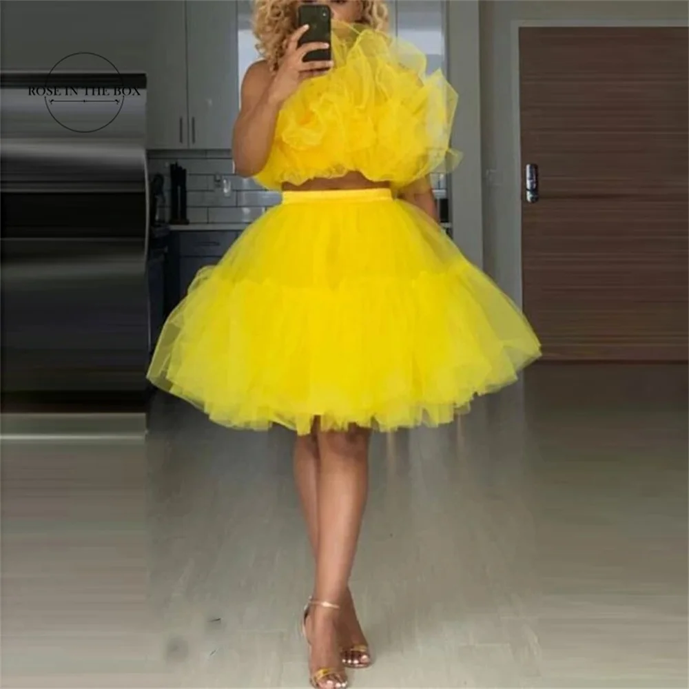 High Street Yellow Women Tulle Multi-Layers Skirts For Cosplay Party Short Fashion Adult Elastic Waist Female Tutu Skirt-animated-img