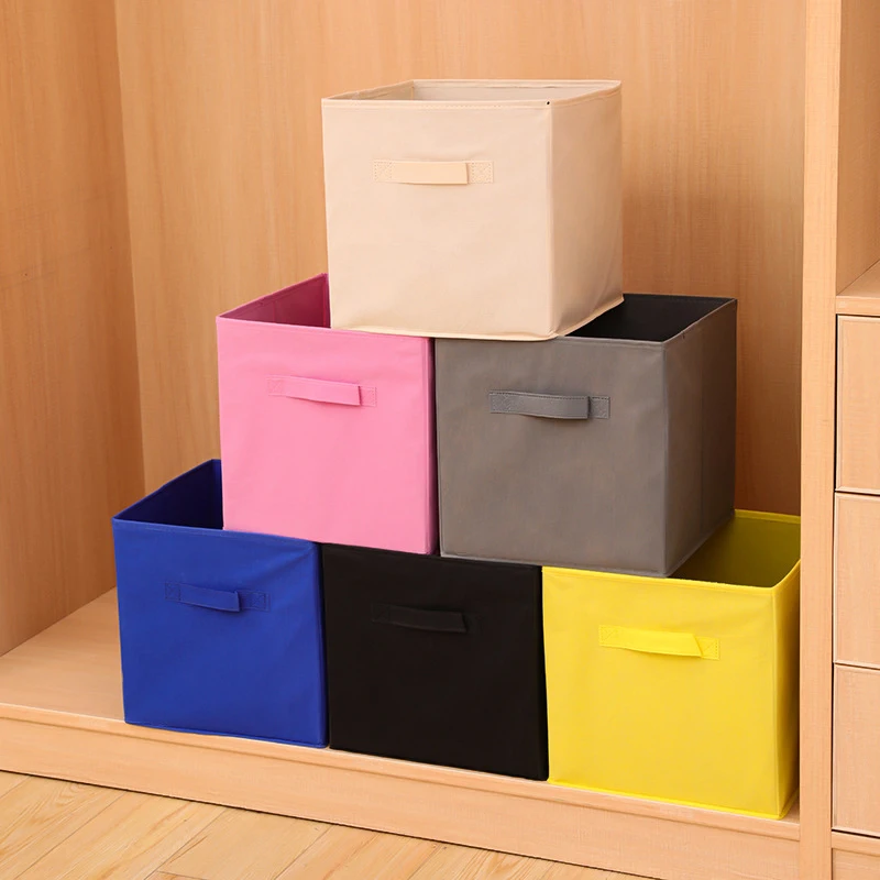 With Handle Storage Basket Non-woven Folding Fabric Storage Box Cube Bin For Children Toys Sundries Organizer Storage Bins-animated-img