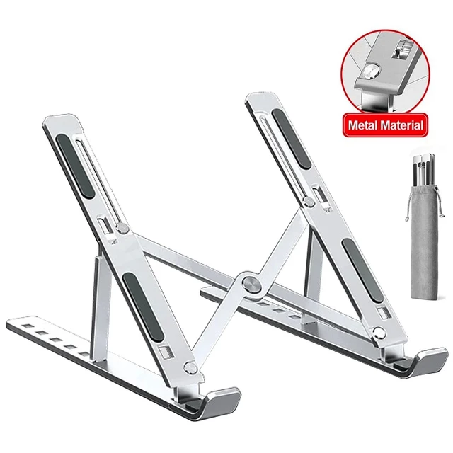 Laptop Stand Computer Stand Aluminum Adjustable Laptop Riser Notebook Holder Stand Compatible with MacBook iPad 15.6" Laptops-animated-img