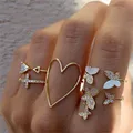 Boho Zircon Rings Set Gold Color Bohemia Crystal Letter Love Heart Moon Arrow Flower Ring for Women Lovers Wedding Jewelry Gifts preview-3