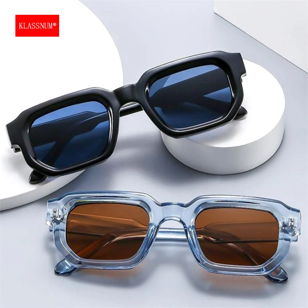 KLASSNUM Men Vintage Rectangle Frame Sunglasses Fashion Retro Sun Glasses Luxury Brand Design UV400 Shades Eyewear Women Goggles-animated-img