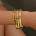 Europe and the United States hot selling stainless steel gold nail bracelet fashion women's bracelet gold bangles preview-1