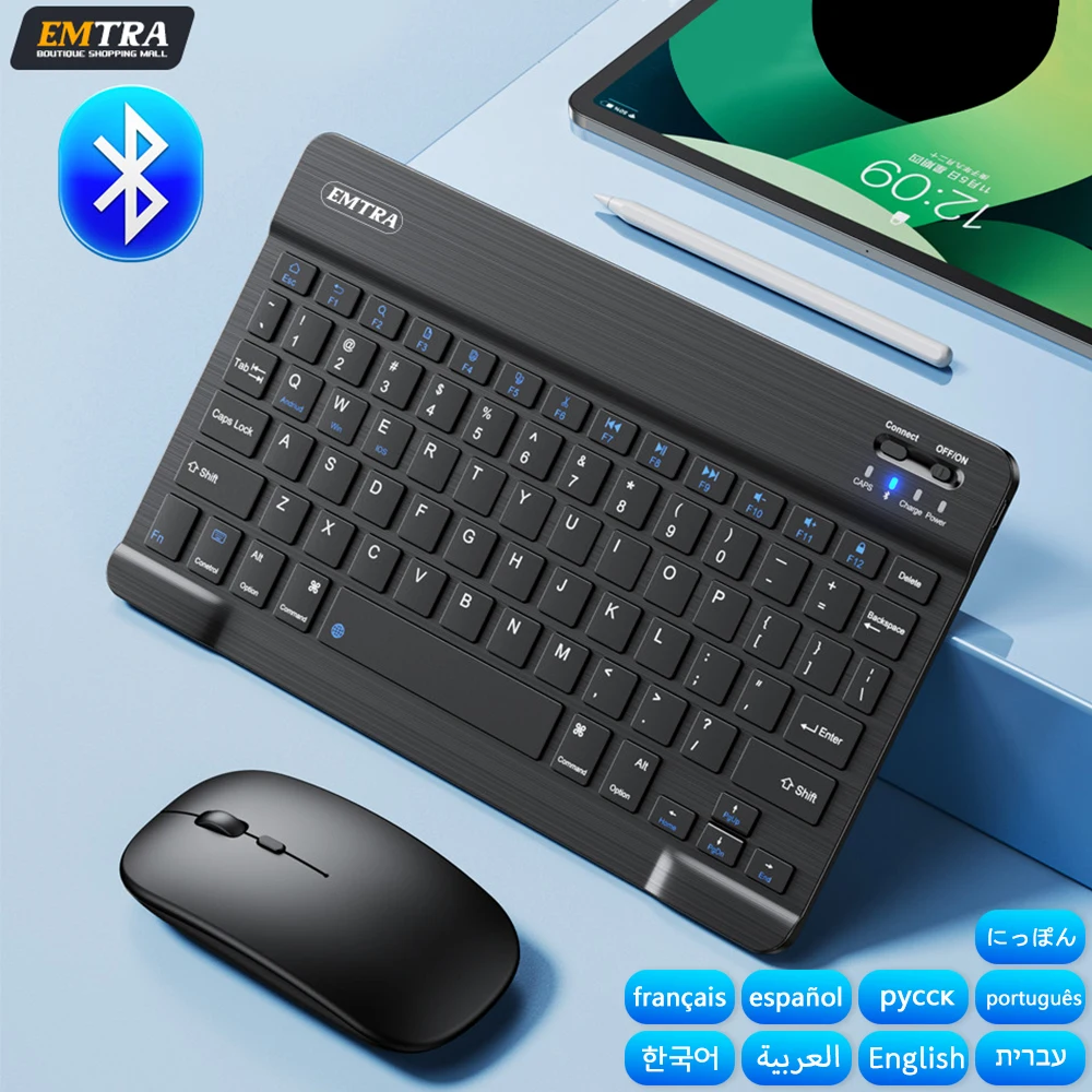 Bluetooth Wireless Keyboard Mouse For IOS Android Windows Tablet For iPad Air Mini Pro Spanish Korean Portugal Russian Keyboard-animated-img