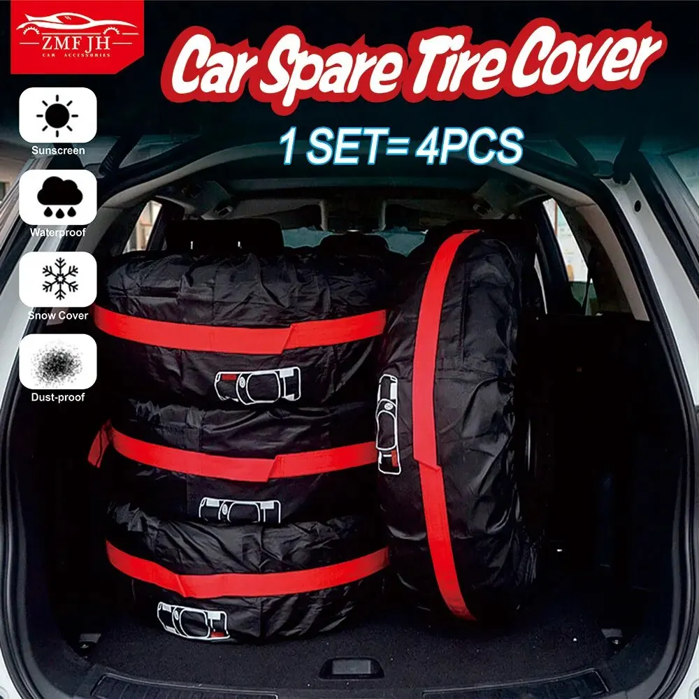 Universal 4Pcs Spare Tire Cover Case Polyester Car Tyre Storage Bags Automobile Tyre Accessories Auto Vehicle Wheel Protector-animated-img