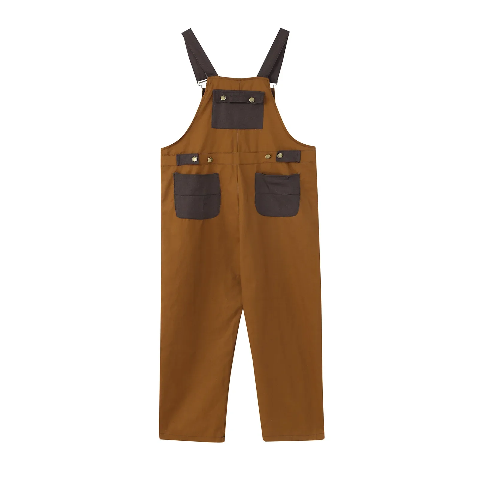 2025 Men's Retro Japanese Retro Orange Brown Overalls Men Fashion Loose Straight Pocket Jumpsuits Male Casual Pants-animated-img