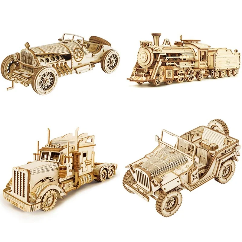 Robotime 3D Wooden Puzzle Heavy Truck Model Army Field Car Prime Steam Grand Prix Car Brain Teaser Toys for Adults and Kids-animated-img