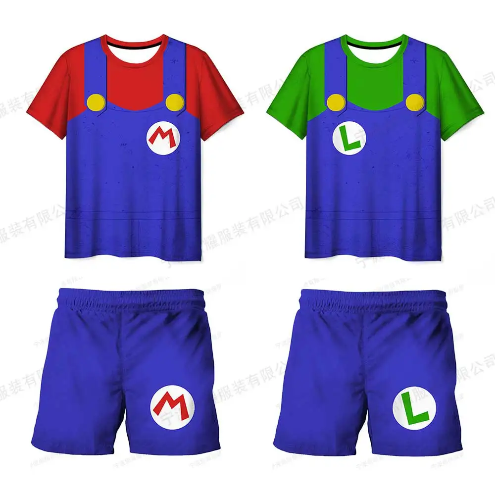 Children's Clothing Sets Cosplay Super Mario T-shirts Shorts 2 Pcs Suits Kids Boys Girls Tops Tee Mario Bros T-shirt Pants Suit-animated-img