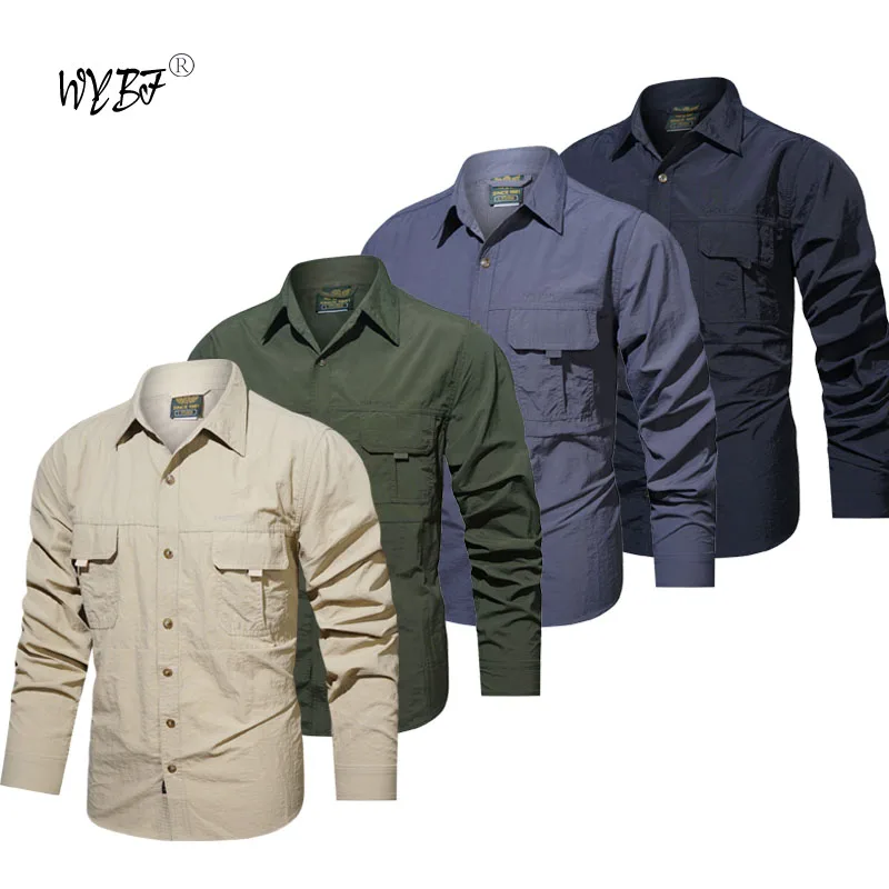 Men's Clothing Military Tactical Shirts Multi-Pockets Work Cargo Shirts Climbing Clothes Nature Hiking Fishing Wear Men's Shirts-animated-img