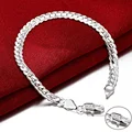 925 Sterling Silver Bracelet 5mm 20cm Flat Side Chain Lobster Clasp Bracelet For Woman Man Party Wedding Engagement Jewelry Gift preview-2